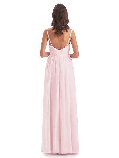 Kiana Spaghetti Straps Open Back Split Chiffon Long Bridesmaid Dresses