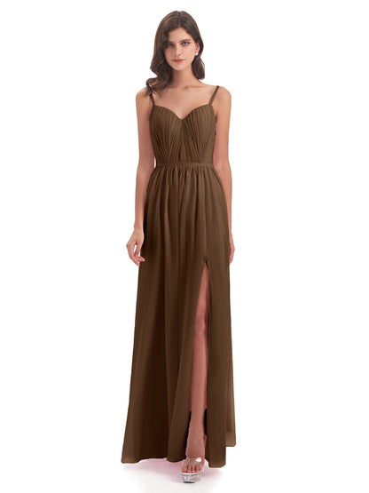 Kiana Spaghetti Straps Open Back Split Chiffon Long Bridesmaid Dresses