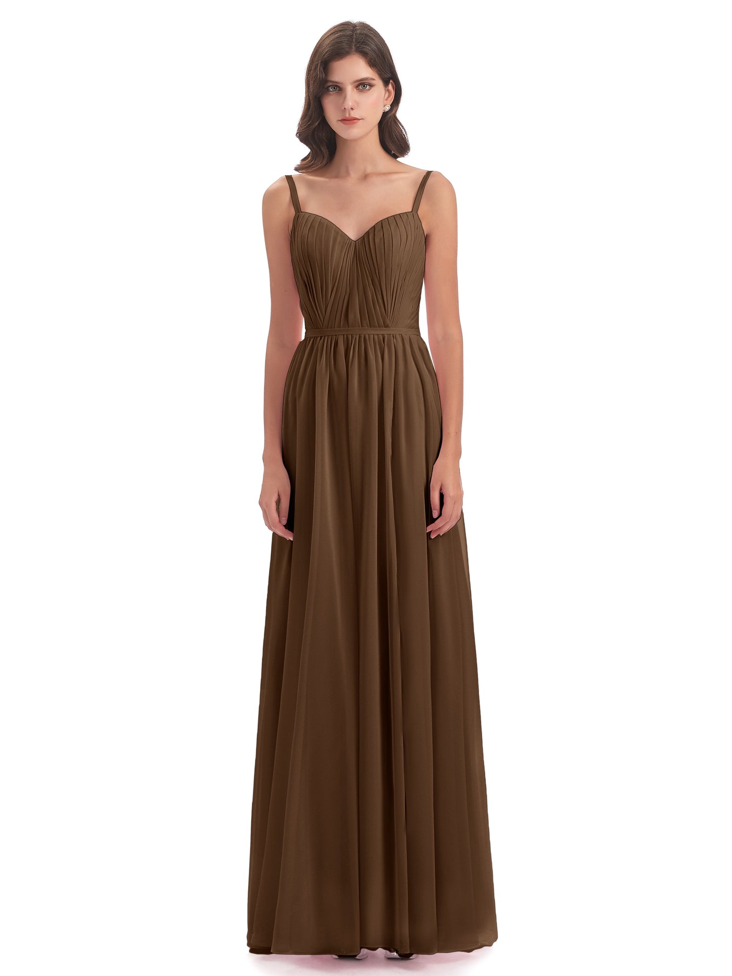 Kiana Spaghetti Straps Open Back Split Chiffon Long Bridesmaid Dresses