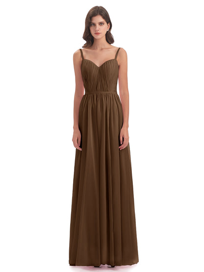 Kiana Spaghetti Straps Open Back Split Chiffon Long Bridesmaid Dresses