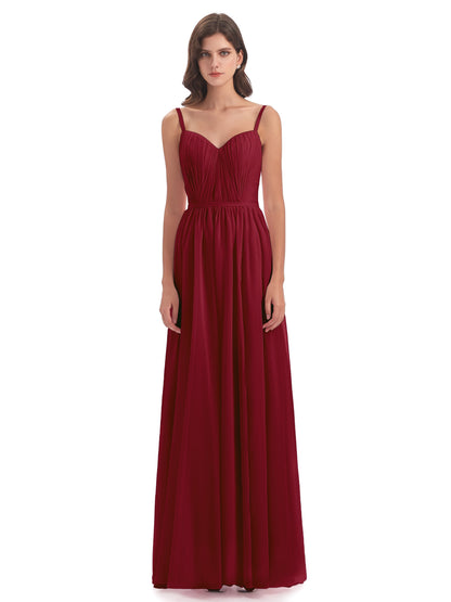 Kiana Spaghetti Straps Open Back Split Chiffon Long Bridesmaid Dresses