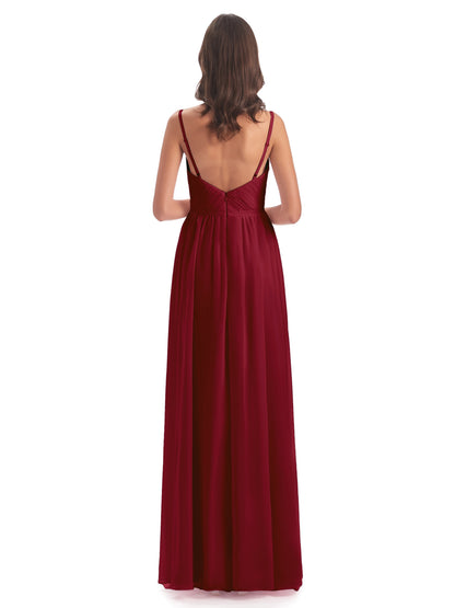 Kiana Spaghetti Straps Open Back Split Chiffon Long Bridesmaid Dresses