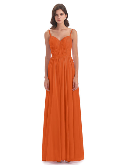 Kiana Spaghetti Straps Open Back Split Chiffon Long Bridesmaid Dresses