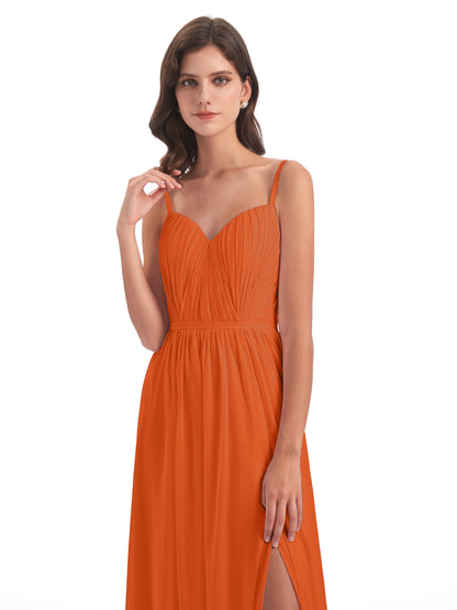 Kiana Spaghetti Straps Open Back Split Chiffon Long Bridesmaid Dresses