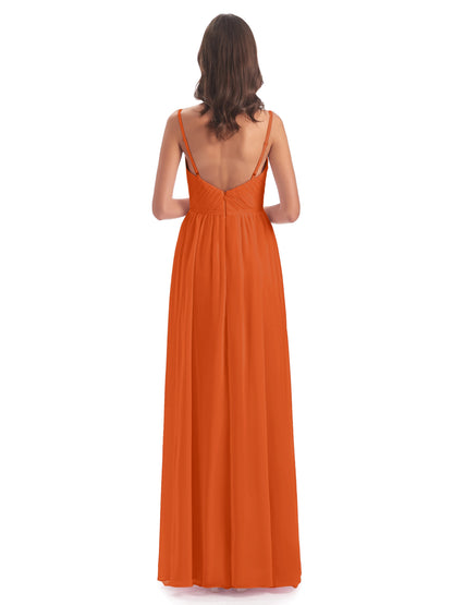 Kiana Spaghetti Straps Open Back Split Chiffon Long Bridesmaid Dresses