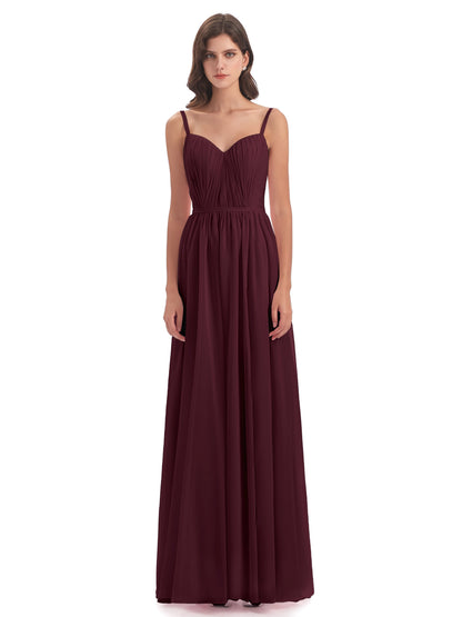 Kiana Spaghetti Straps Open Back Split Chiffon Long Bridesmaid Dresses