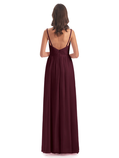 Kiana Spaghetti Straps Open Back Split Chiffon Long Bridesmaid Dresses