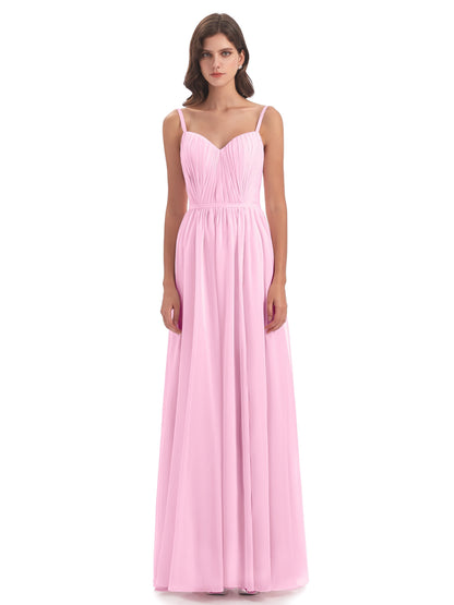 Kiana Spaghetti Straps Open Back Split Chiffon Long Bridesmaid Dresses