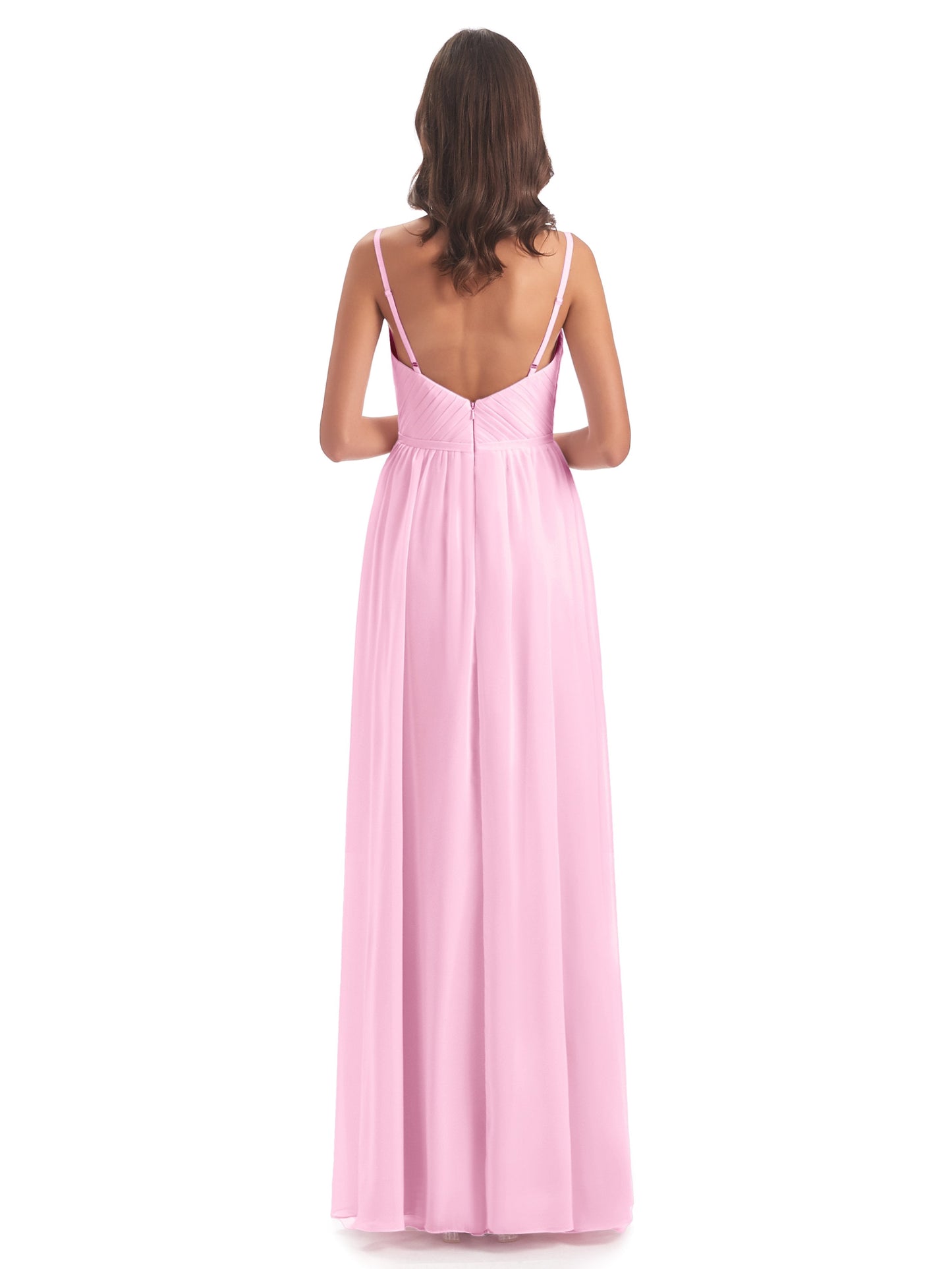 Kiana Spaghetti Straps Open Back Split Chiffon Long Bridesmaid Dresses