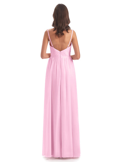 Kiana Spaghetti Straps Open Back Split Chiffon Long Bridesmaid Dresses