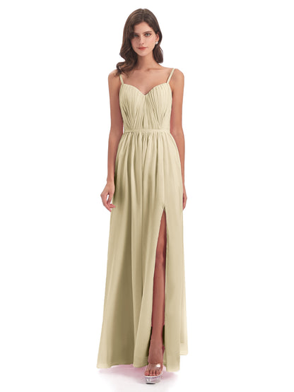 Kiana Spaghetti Straps Open Back Split Chiffon Long Bridesmaid Dresses