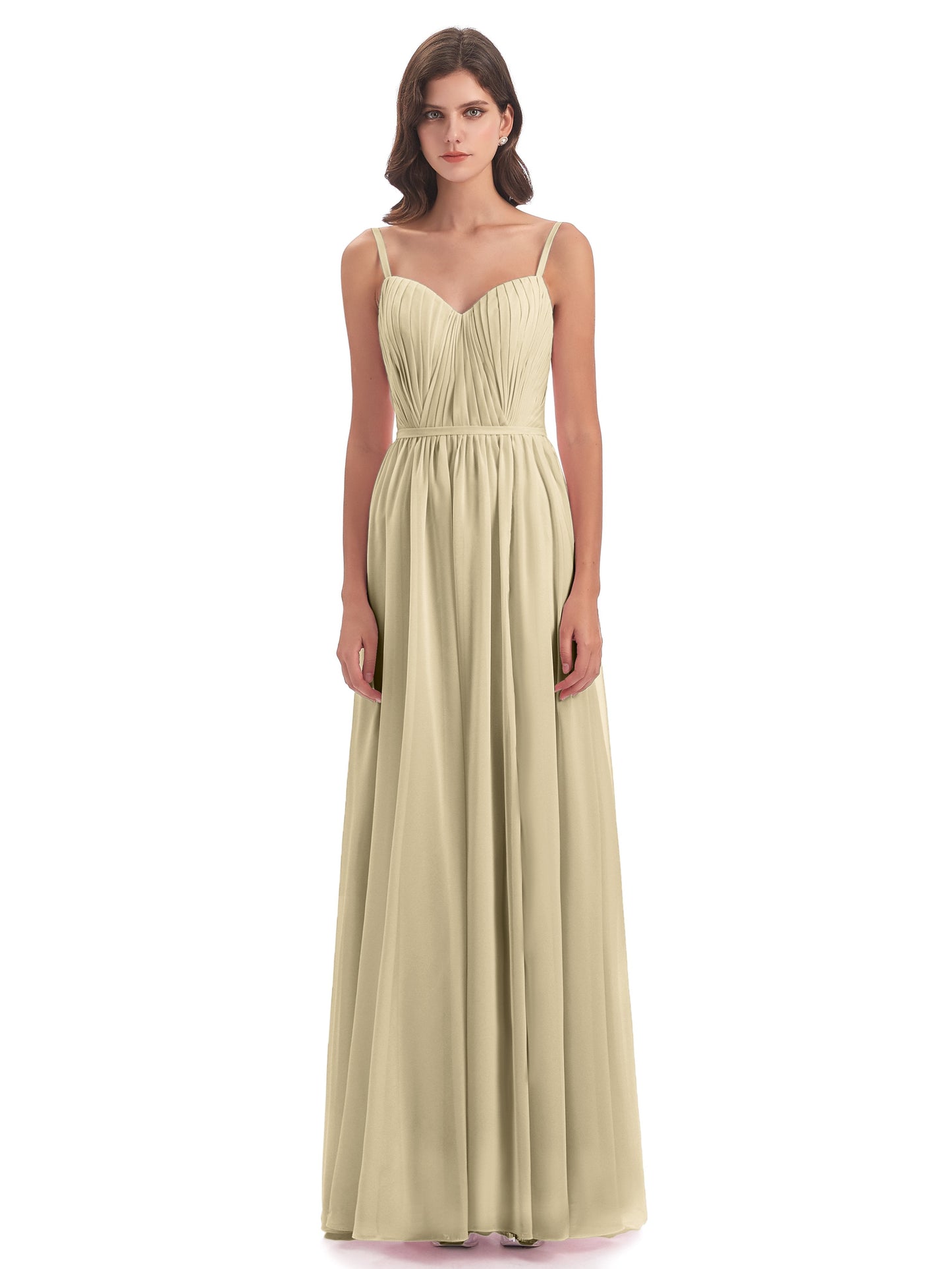 Kiana Spaghetti Straps Open Back Split Chiffon Long Bridesmaid Dresses