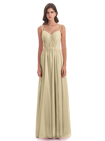 Kiana Spaghetti Straps Open Back Split Chiffon Long Bridesmaid Dresses