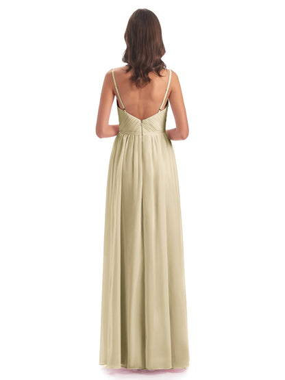 Kiana Spaghetti Straps Open Back Split Chiffon Long Bridesmaid Dresses