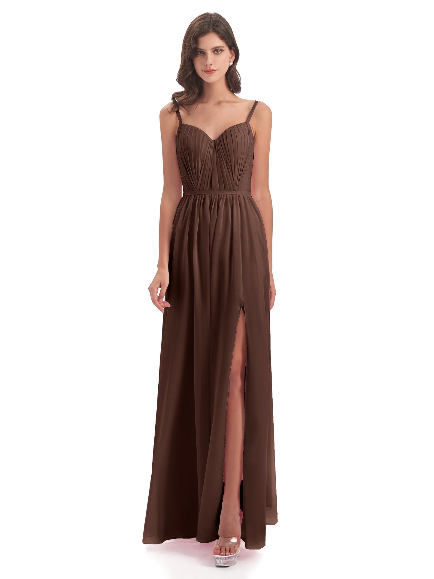 Kiana Spaghetti Straps Open Back Split Chiffon Long Bridesmaid Dresses