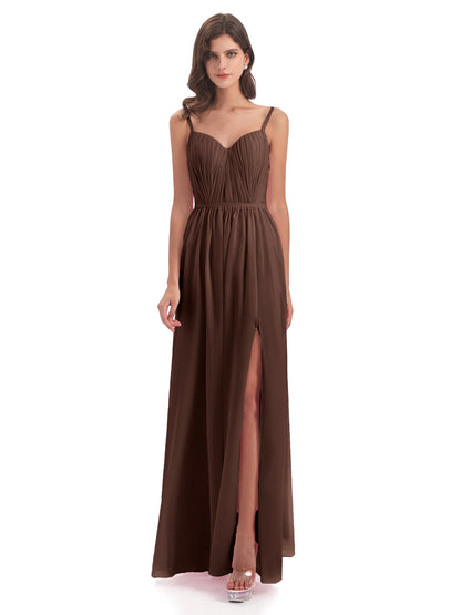 Kiana Spaghetti Straps Open Back Split Chiffon Long Bridesmaid Dresses