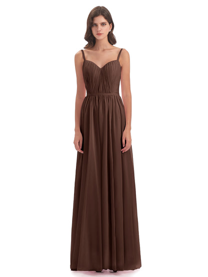 Kiana Spaghetti Straps Open Back Split Chiffon Long Bridesmaid Dresses