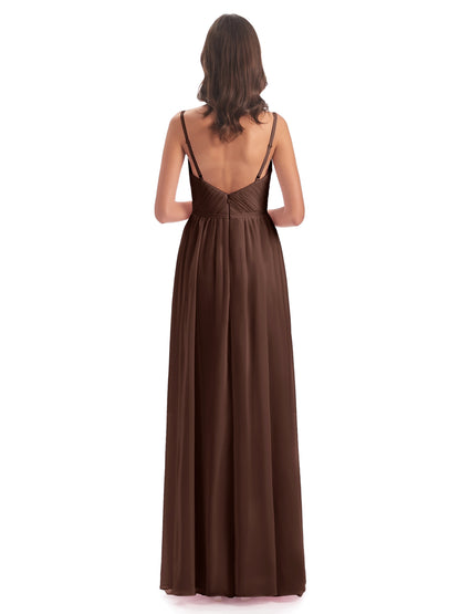 Kiana Spaghetti Straps Open Back Split Chiffon Long Bridesmaid Dresses