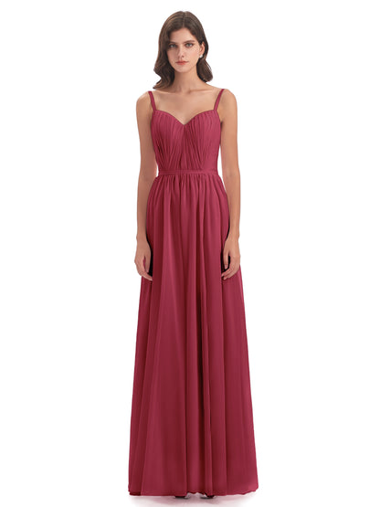 Kiana Spaghetti Straps Open Back Split Chiffon Long Bridesmaid Dresses