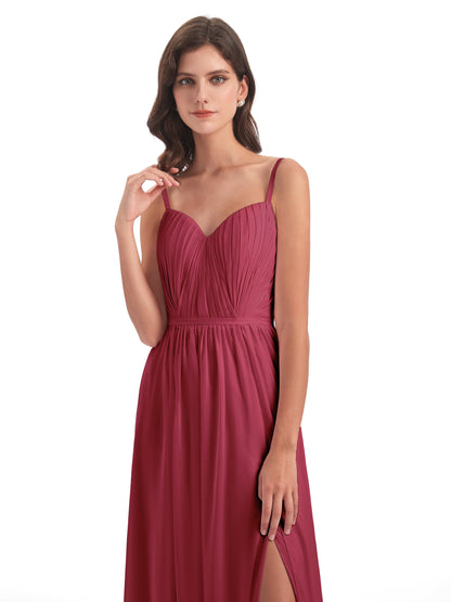 Kiana Spaghetti Straps Open Back Split Chiffon Long Bridesmaid Dresses