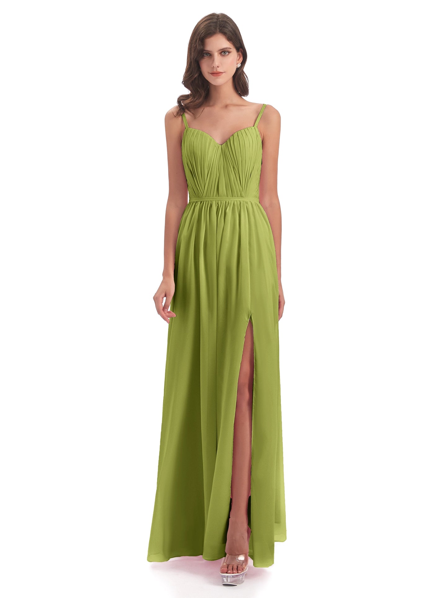 Kiana Spaghetti Straps Open Back Split Chiffon Long Bridesmaid Dresses