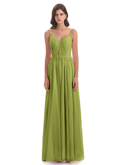 Kiana Spaghetti Straps Open Back Split Chiffon Long Bridesmaid Dresses