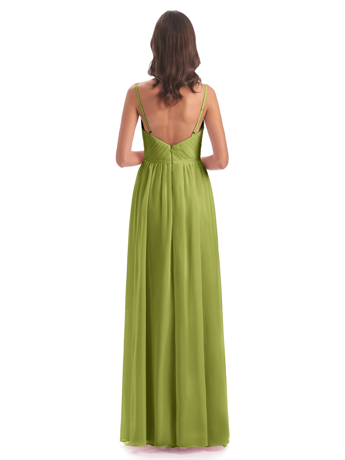 Kiana Spaghetti Straps Open Back Split Chiffon Long Bridesmaid Dresses