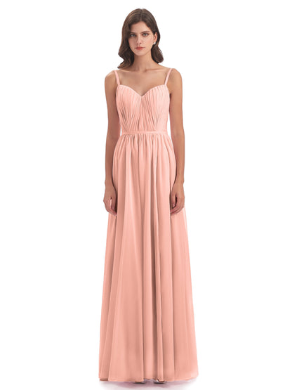 Kiana Spaghetti Straps Open Back Split Chiffon Long Bridesmaid Dresses