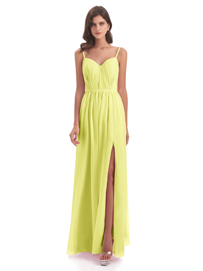 Kiana Spaghetti Straps Open Back Split Chiffon Long Bridesmaid Dresses