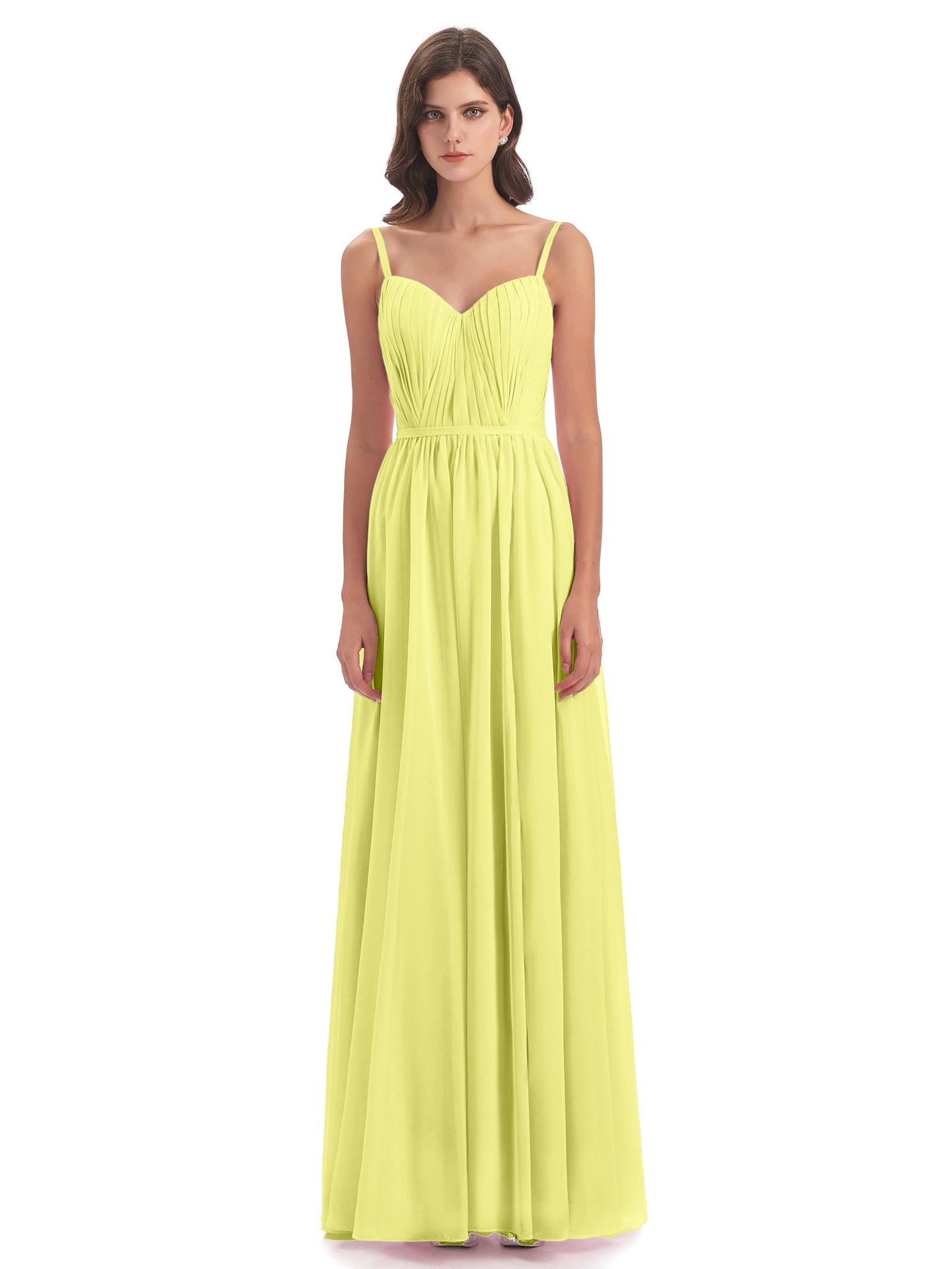 Kiana Spaghetti Straps Open Back Split Chiffon Long Bridesmaid Dresses