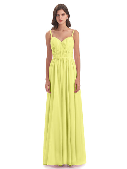 Kiana Spaghetti Straps Open Back Split Chiffon Long Bridesmaid Dresses