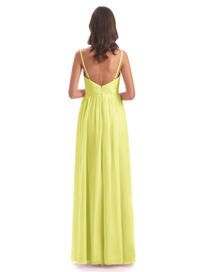 Kiana Spaghetti Straps Open Back Split Chiffon Long Bridesmaid Dresses