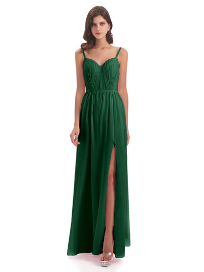 Kiana Spaghetti Straps Open Back Split Chiffon Long Bridesmaid Dresses