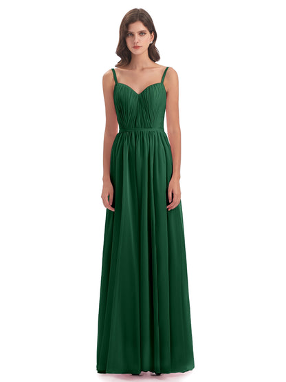 Kiana Spaghetti Straps Open Back Split Chiffon Long Bridesmaid Dresses
