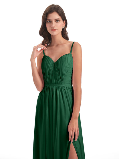 Kiana Spaghetti Straps Open Back Split Chiffon Long Bridesmaid Dresses