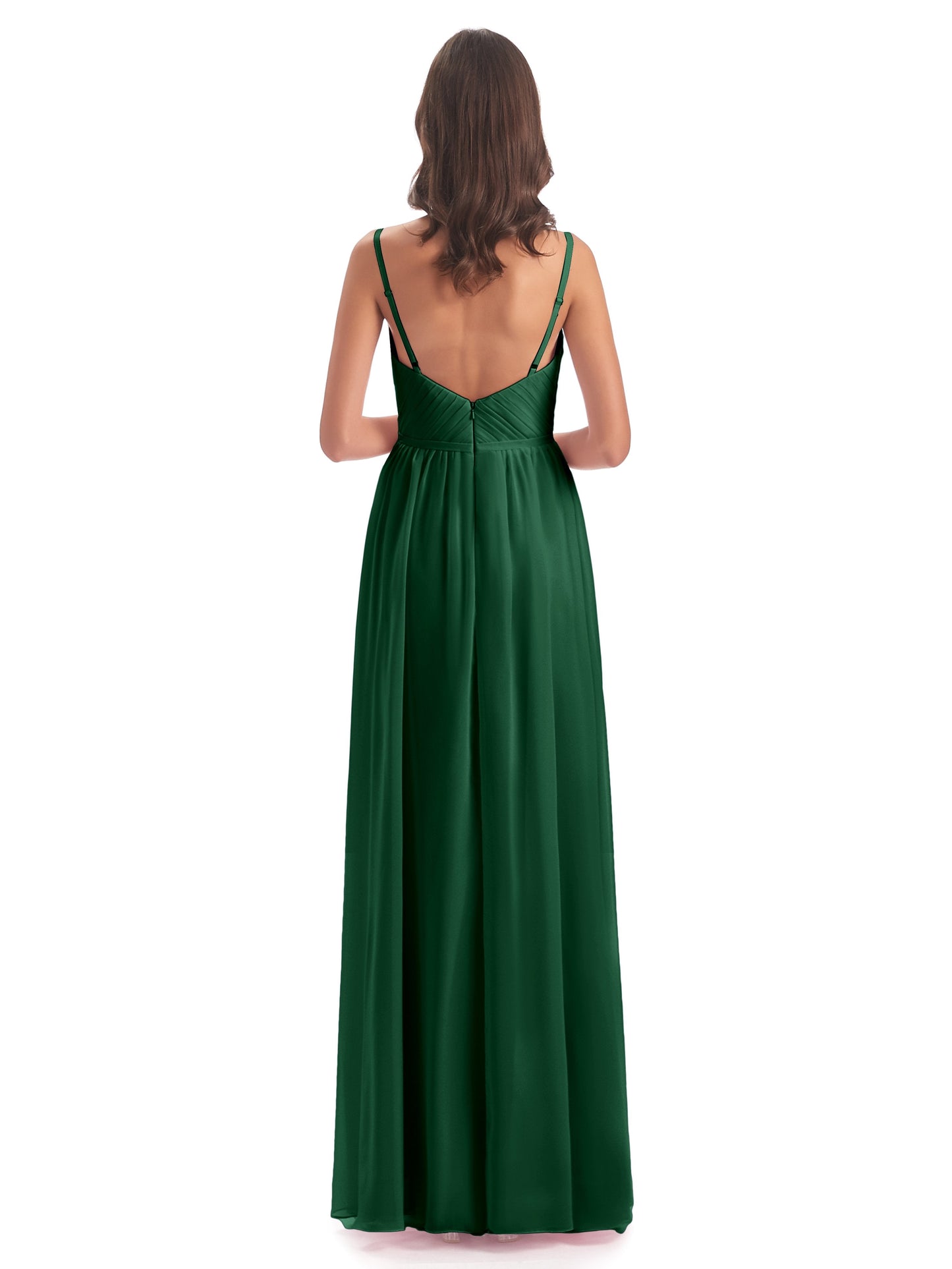 Kiana Spaghetti Straps Open Back Split Chiffon Long Bridesmaid Dresses