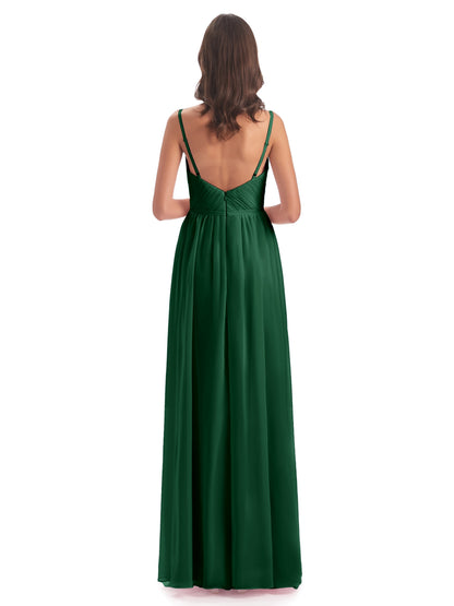 Kiana Spaghetti Straps Open Back Split Chiffon Long Bridesmaid Dresses