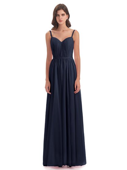 Kiana Spaghetti Straps Open Back Split Chiffon Long Bridesmaid Dresses