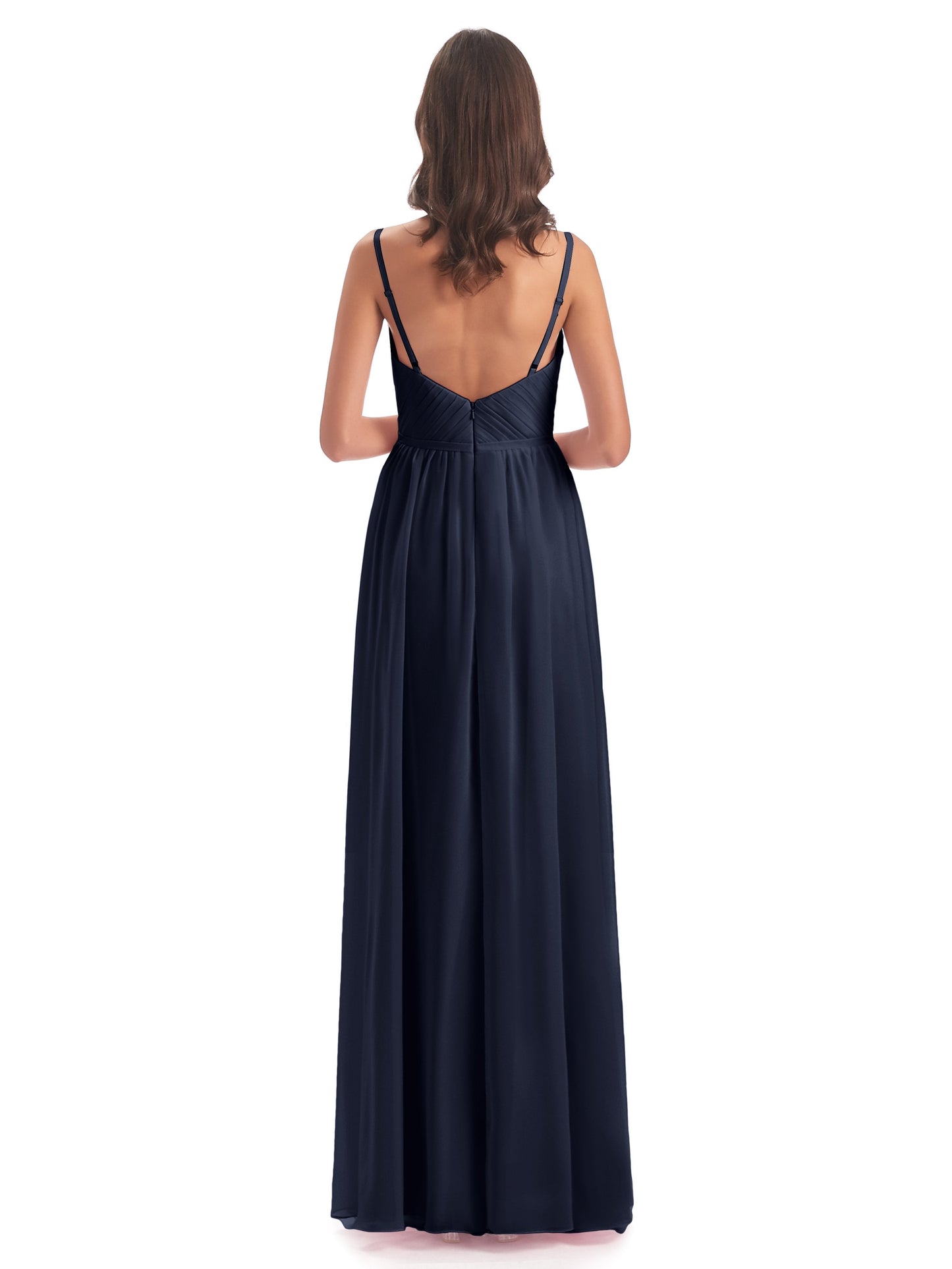 Kiana Spaghetti Straps Open Back Split Chiffon Long Bridesmaid Dresses
