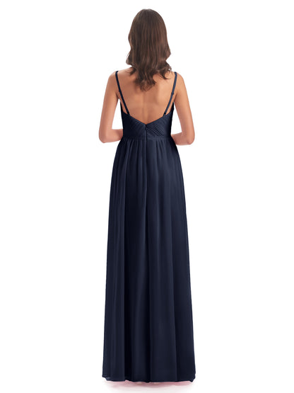 Kiana Spaghetti Straps Open Back Split Chiffon Long Bridesmaid Dresses