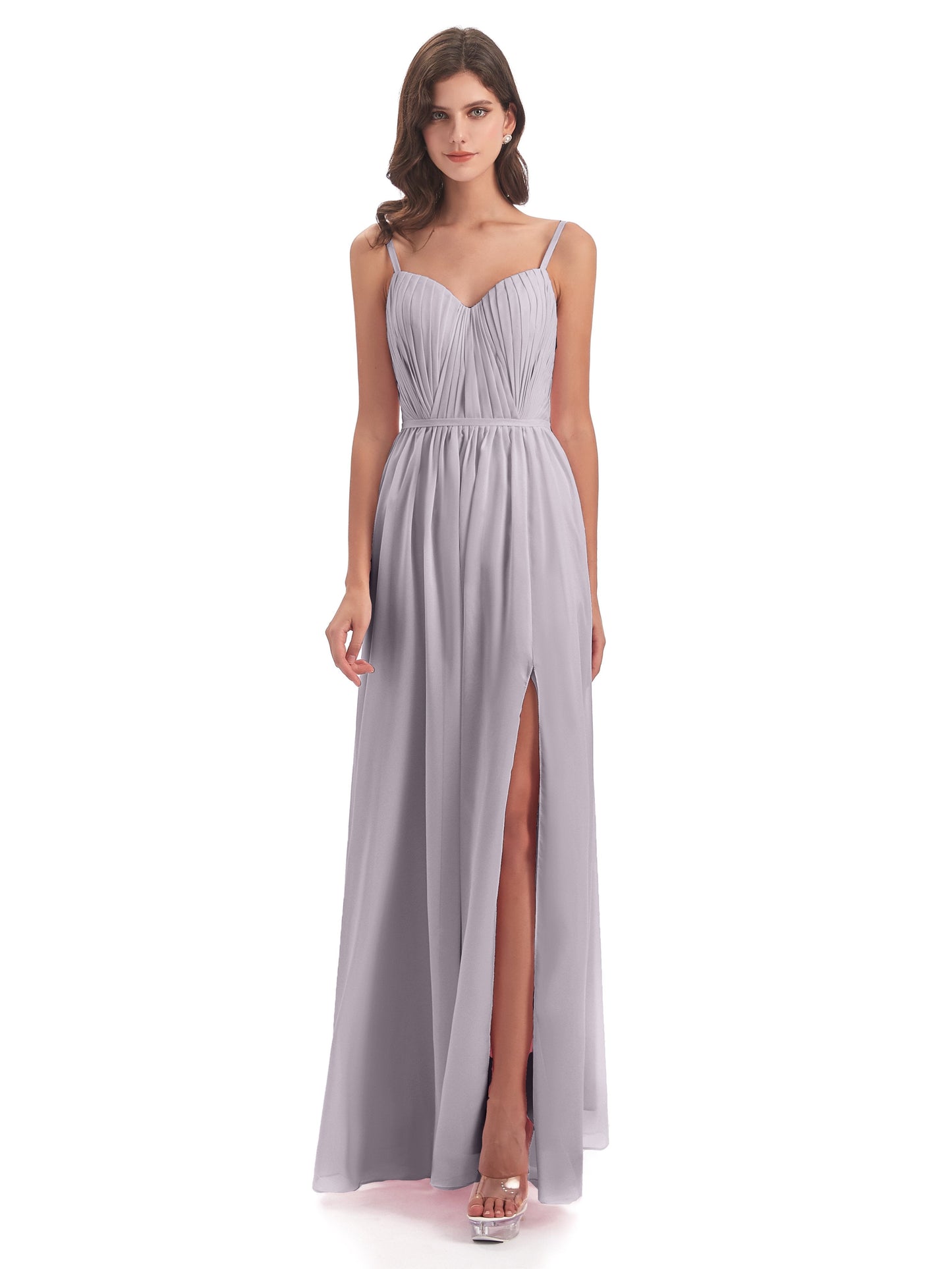 Kiana Spaghetti Straps Open Back Split Chiffon Long Bridesmaid Dresses