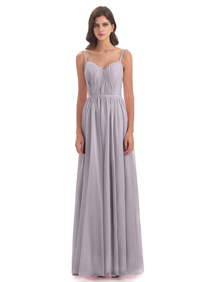 Kiana Spaghetti Straps Open Back Split Chiffon Long Bridesmaid Dresses