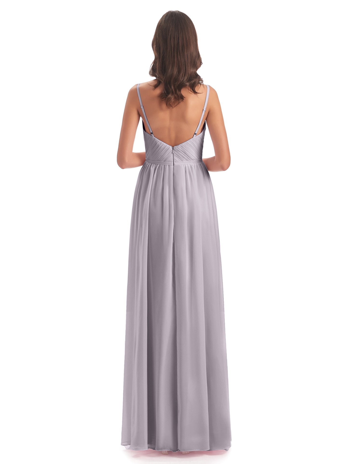 Kiana Spaghetti Straps Open Back Split Chiffon Long Bridesmaid Dresses