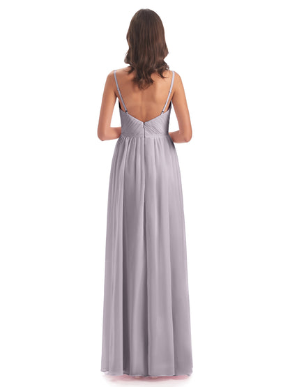 Kiana Spaghetti Straps Open Back Split Chiffon Long Bridesmaid Dresses