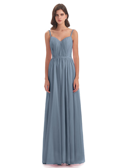 Kiana Spaghetti Straps Open Back Split Chiffon Long Bridesmaid Dresses