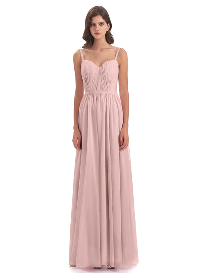 Kiana Spaghetti Straps Open Back Split Chiffon Long Bridesmaid Dresses