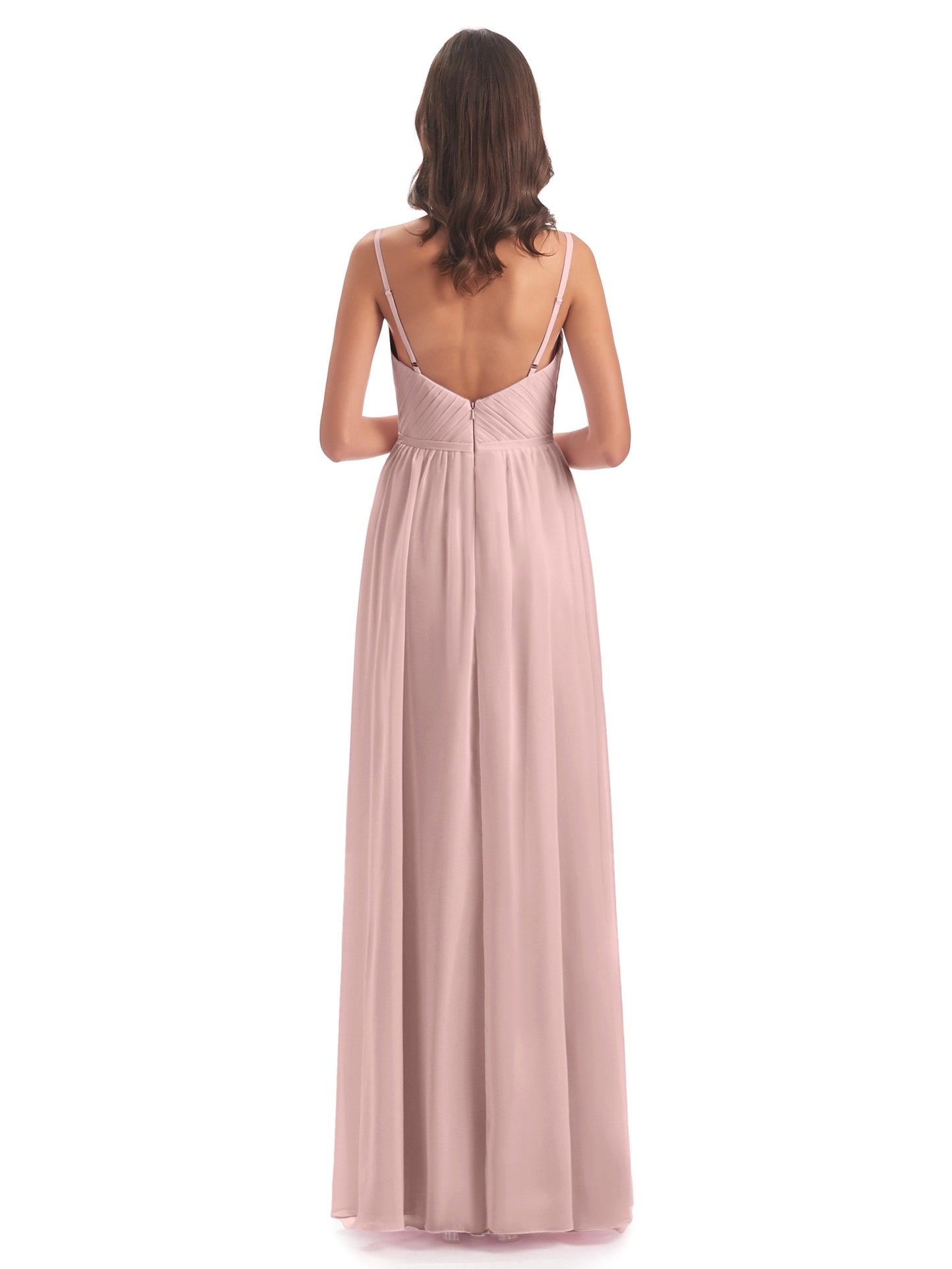 Kiana Spaghetti Straps Open Back Split Chiffon Long Bridesmaid Dresses