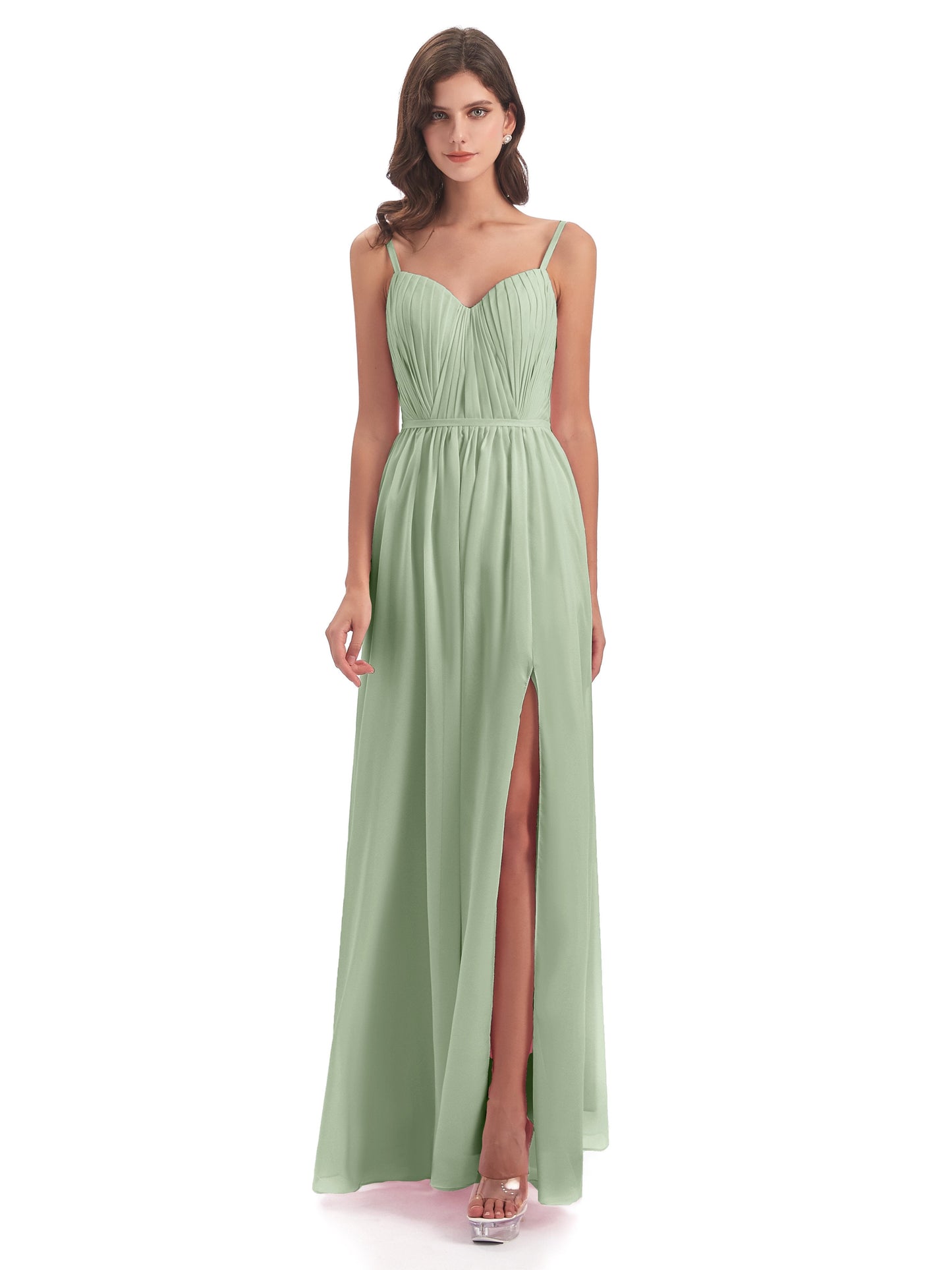 Kiana Spaghetti Straps Open Back Split Chiffon Long Bridesmaid Dresses