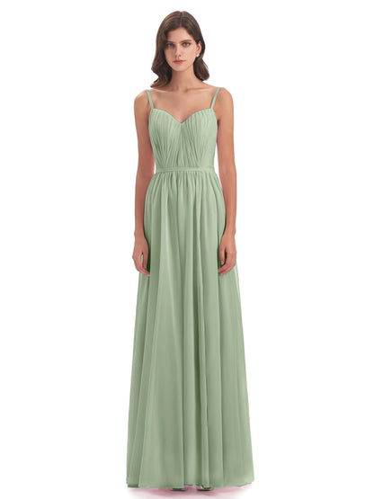 Kiana Spaghetti Straps Open Back Split Chiffon Long Bridesmaid Dresses