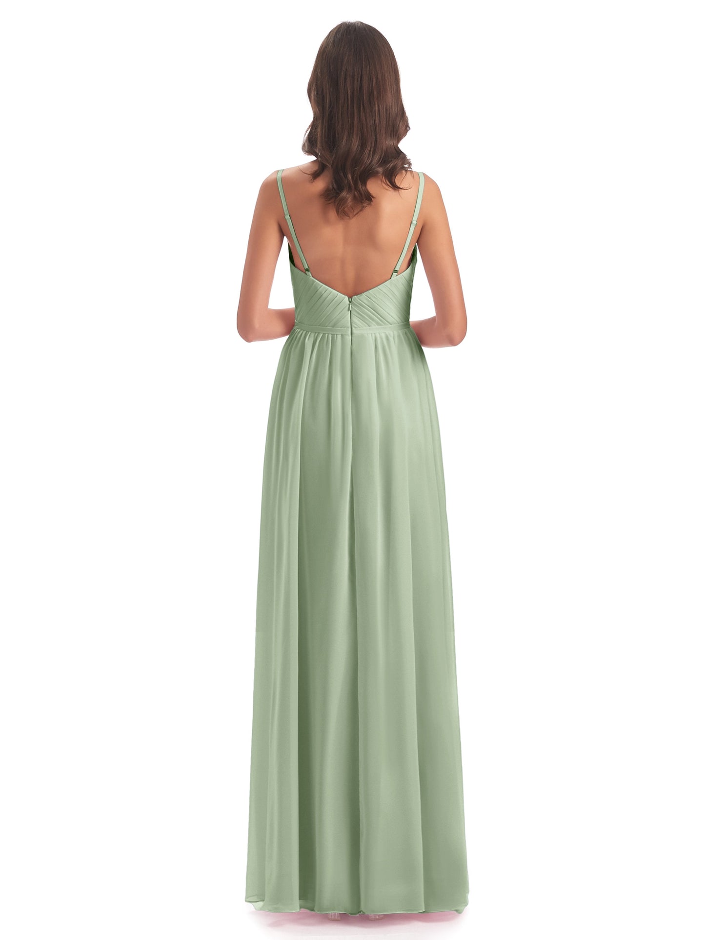 Kiana Spaghetti Straps Open Back Split Chiffon Long Bridesmaid Dresses